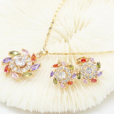 China Custom Fine Trendy Bridal Fashion Famous Earring Necklace Wedding Gift Cubic Zirconia Women Jewelry Set for sale