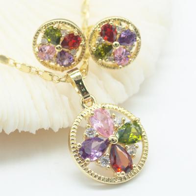 China Custom Fine Trendy Bridal Fashion Famous Earring Necklace Wedding Gift Cubic Zirconia Women Jewelry Set for sale