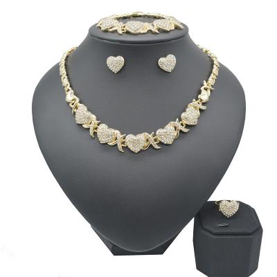 China 2021 Trendy Fashion Women's 18K Gold Plated Love Jewelry Set XOXO Set for sale