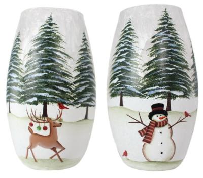 China 2 High End Customized Christmas Decorations Trees And Deer Snowmen And Vases With Fairy Lights Glass for sale