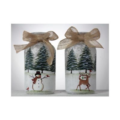 China 2 Snowman and Deer Snow White Small Desks Decorative Tree and Gifts The Lead Glass Light Vase for sale