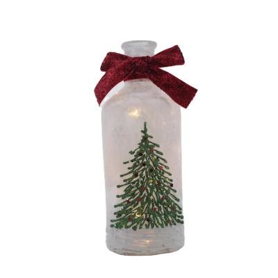 China High Quality Christmas Lighted Glass Vase Low Price Green Glitter Bottle Lights For Vases for sale