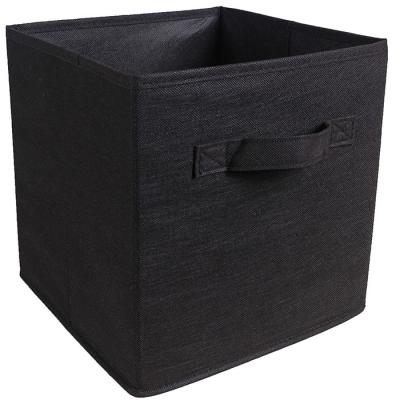 China Eco-Friendly Cloth Folding Cube Bedroom Black Fabric Handled Collapsible Storage Boxes for sale