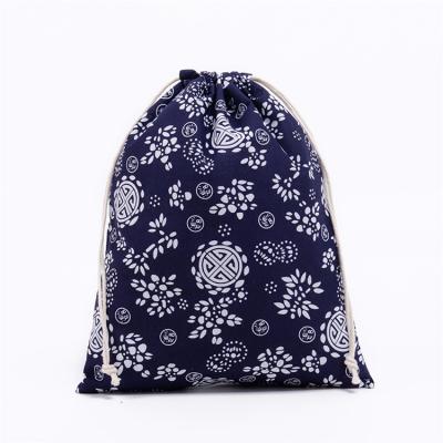 China Printed Pattern Folding Cotton&linen Drawstring Bag Small Size Gift Collect Pouch for sale