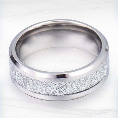 China CLASSIC new fashion stainless steel ring fine polished soft and delicate inlaid silver similar meteorite stainless steel ring for sale