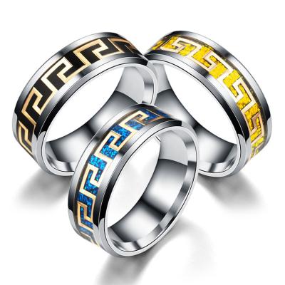 China Long color keeping new European and American Great Wall pattern titanium steel ring of style men's and women's personality micro-inlaid luster for sale