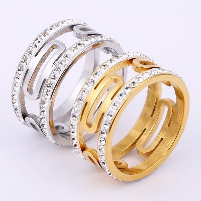 China Best Selling Trendy Geometric Pattern Stainless Steel Jewelry With Diamond Titanium Steel Ring for sale