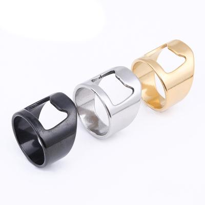 China Long Color Keeping Stainless Steel Jewelry Titanium Steel Laser Cut Gold Rings Ring Bottle-Opener For Men for sale