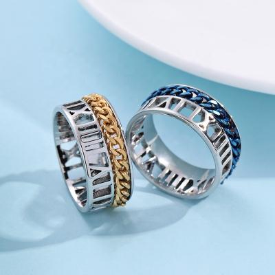 China CLASSIC Best Selling Roman Numerals Stainless Steel Jewelry Titanium Steel Chain Ring for sale