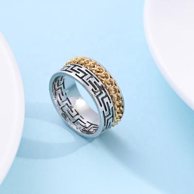 China CLASSIC Creative Jewelry Titanium Stainless Steel Pattern Great Wall Steel Chain Ring for sale