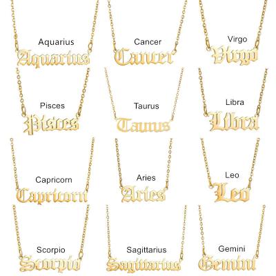 China Long Color Keeping Customized Wholesale Astrology Jewelry Gold Plated Stainless Steel Zodiac Pendant Necklace for sale