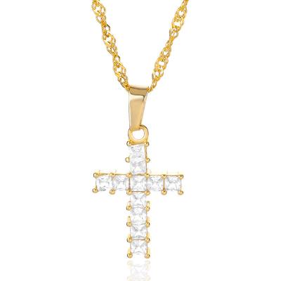 China Long color keeping European and American fashion simple titanium zircon couples stainless steel religious ethnic cross necklace for sale