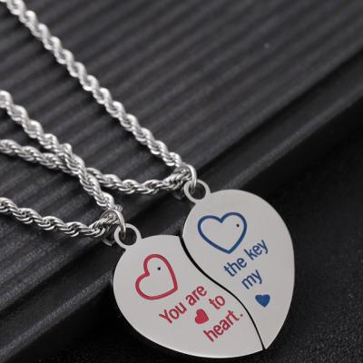 China Long Color Simple Titanium Couples Stainless Steel Splice Heart-Shaped Necklace Keeping Japan and South Korea Fashion for sale