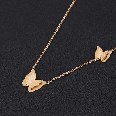 China Beautiful TRENDY Double Butterfly Necklace Clavicle Chain Frosted Rose Gold for sale