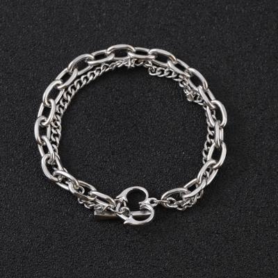 China No rust simple high-grade titanium double-layer chain peach heart stainless steel steel bracelet for sale