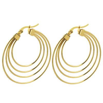 China Now hot selling European and American fashion long color exaggerated personality three-layer stainless steel irregular earrings for women for sale