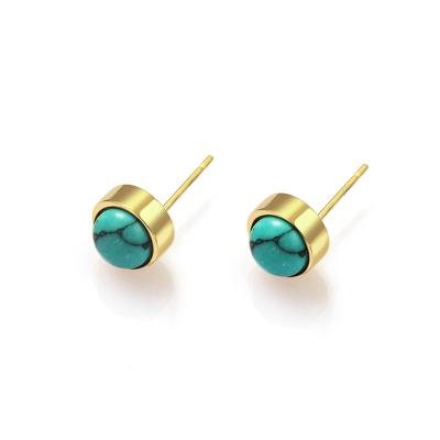 China Long color keeping natural titanium steel turquoise 14K gold stainless steel earrings simple and fashionable new European and American style for sale