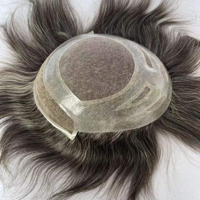 China Directly ready to ship mono gray hair hairpiece 8*10 inches stock men's hairpieces with synthetic hair for sale