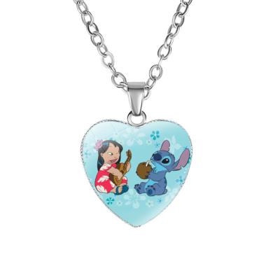 China Cute Cartoon Lilo Silver Stitch Necklace Colorful Stitch Necklace Pendant for sale