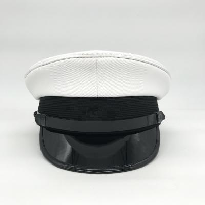 China Wholesale White Striped PVC Navy Captain Military Police Hat Sailor Cap for sale