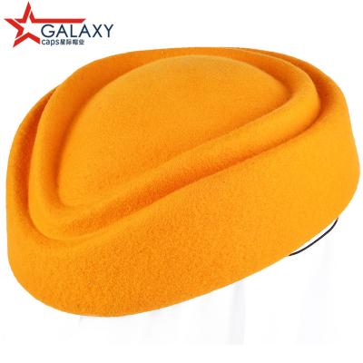 China Beautiful Air Hostess Hats Bright Orange Woolen Soft Hat Checked Stewardess Head Hat For Women for sale