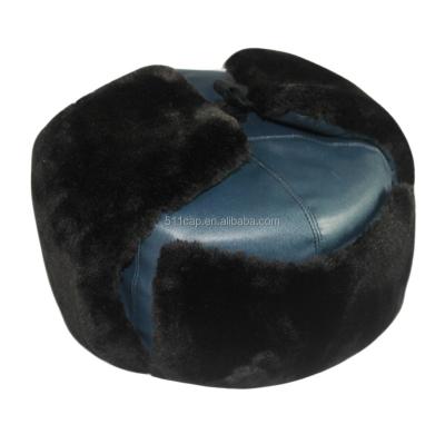 China Lambskin Black or Navy Blue Checked Warm Winter Military Hat for sale