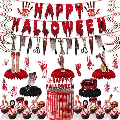 China Halloween Bloody halloween themed knife horror thrill banner cake topper set halloween decoration outdoor scary for sale