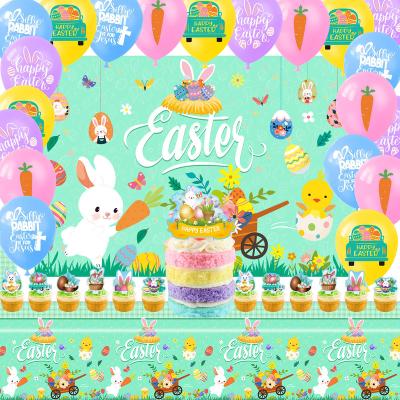 China Easter Easter themed party decoration rabbit layout scene background tablecloth cake insert latex balloon set easter party decorations for sale