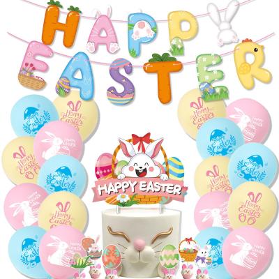 China Easter New Easter party decoration Easter egg bunny pull flag cake topper balloon set holiday arrangement for Easter Party for sale