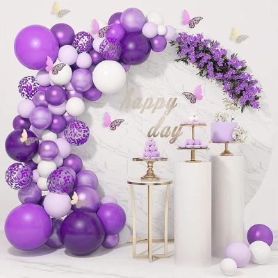 China Birthday Purple Party Balloons Arch Garland Kit Confetti Latex Globos Metallic Paper Butterfly Kids Birthday Party Decoration Set for sale