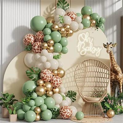 China Birthday 127 PCS Animal Printed Balloons Garland Arch Kit Sage Green Sand White Balloons Jungle safari Birthday Baby Shower Decoration for sale