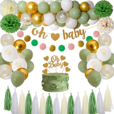 China Birthday  2024 New Balloon Garland Kit Sage Green White And Metallic Chrome Gold Balloons arch kit For Baby Shower Party Decoration for sale