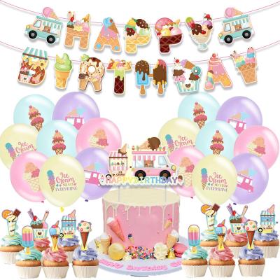 China Birthday Ice Cream Theme Birthday Party  Ice Cream Banner Latex Balloon Cake Topper Set Birthday Party Decoration For Kids for sale