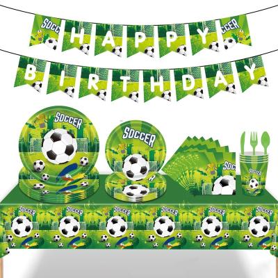 China Disposable Eco-friendly Wholesale custom soccer theme banner balloon set disposable tableware set birthday party decoration for sale