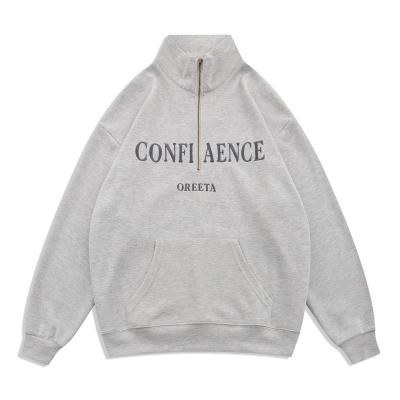 China Simple Street American Fashion Anti-wrinkle Style Hoodies Stand Collar Half Zipper Cool Men's Hoodies OEM Letter Unisex Hooded Jacket for sale