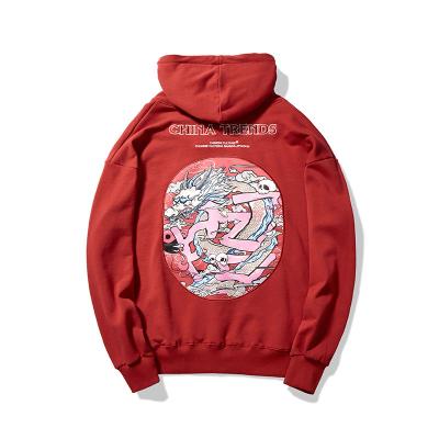 China Anti-wrinkle Spring Autumn Chinese Style Round Neck Pullover Cotton Print Embroidered Squirrel Bag Men Hoodie for sale