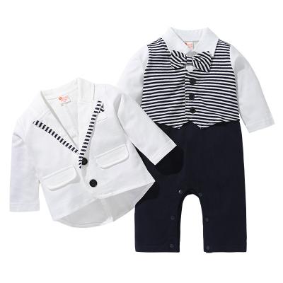 China VitaG Dropshipping Baby Boy Anti-Shrinkage Little Gentleman Romper Jumpsuit Bow Tie Romper 2pcs Suit Sets Boys Dress Design Overalls for sale