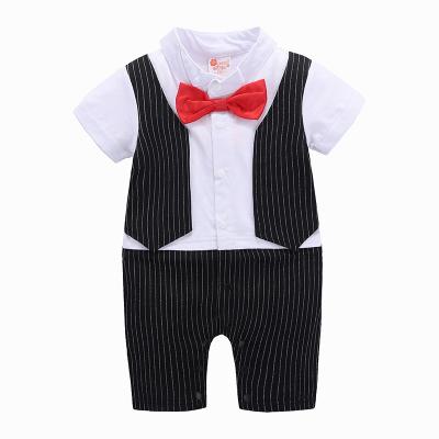 China VitaG Anti-Shrink Dropshipping 2021 Summer Short Sleeve Boys Bow Tie Gentleman Overalls Baby Kid Romper for sale