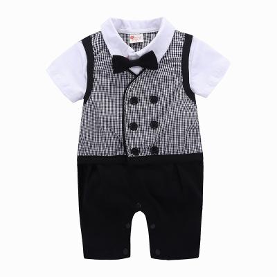 China New Summer New Clothing VitaG Dropshipping Children's Anti-Shrink CIA Baby Boy Mister Bow Tie Romper Short Sleeve Overalls for sale