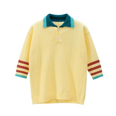 China 2021 Autumn Latest Wholesale Kids Clothing VitaG Dropshippig Korean Girl Lapel Sweater Yellow Baby Mid Length Sweater Anti-Shrink for sale