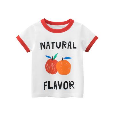 China VitaG Dropshippig Anti-Shrink Short Sleeve Girls 100 Cotton Kids Baby Comfy T-Shirts With Red Covered Cuffs And Neckline for sale