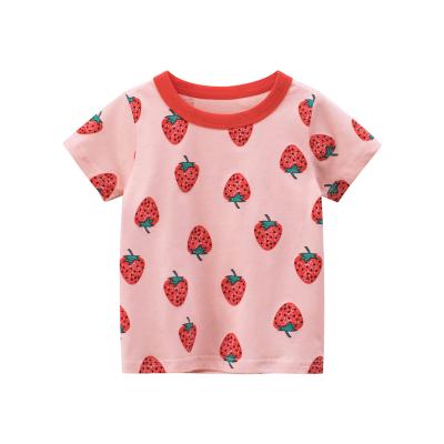 China 2021 Wholesale Anti-Shrink VitaG Dropshippig 2021 Summer Girls Cotton T-shirt Hot Kids Children Clothes With Strawberry Pattern for sale