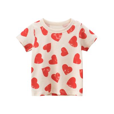 China 2021 Wholesale Anti-Shrink VitaG Dropshippig Hot Sale Summer Girls 100% Cotton T-shirt Kids New Tops Kids Clothes With Heart Pattern for sale