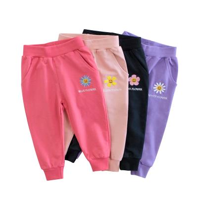 China VitaG hot sale anti-pilling solid color wholesale dropshipping candy colors soft cotton embroidered flowers babies sports casual pants for sale