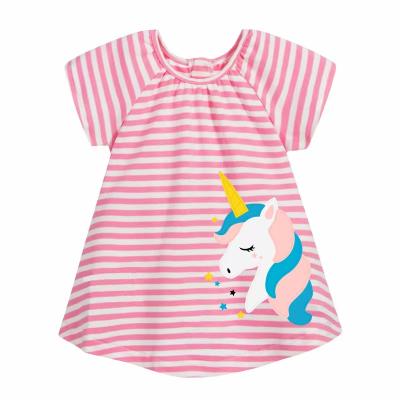 China VitaG Washable 2021 Latest Kids Girls Clothes Dress Pink Unicorn White Horizontal Striped Dress For Babies for sale