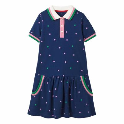 China VitaG 1-7 Years Summer Washable Cotton Baby /girl Dress 100% Sleeveless Blue Polka Dot Printed Dress For Toddler Girl for sale