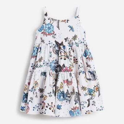 China VitaG 2021 Latest Babies Summer Cotton Flower Bird Sling Dress Kids Boutique Washable Clothes Dress for sale