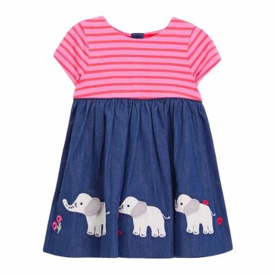 China VitaG Washable Kids Clothes Stripe Dresse 100% Cotton Knitting Cute Girls Elephants Pattern Summer 1-7 Years Old Casual for sale