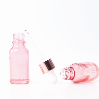 China Eco-friendly Recyclable 5ml 10ml 15ml 20ml 30ml 50ml 100ml Rose Gold Tincture Dropper Bottle Essential Oil Bottle Droplet Vial With Pink Dropper Cap for sale