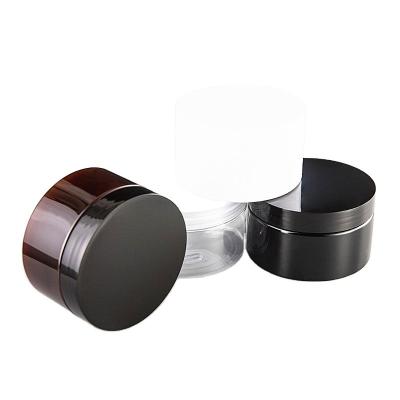 China Wholesale 30ml 50ml 100ml 120ml 200ml 250ml 500ml PET Plastic Cream Jar Black Clear Amber Cosmetic Packaging Container With Plastic Lid for sale